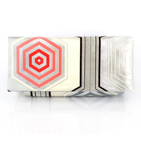 Kimono Obi Envelope Clutch Bag in Hexagon Kikko in Silver, Black, Pink - Heritage ReFashioned