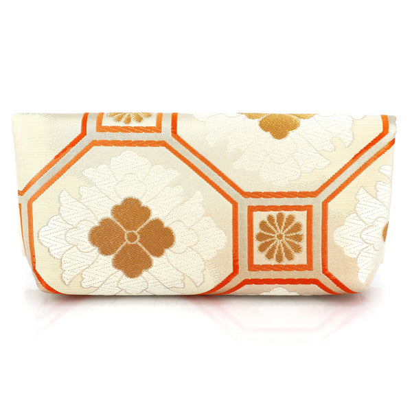 Envelope Clutch Bag with Chrysanthemums on Ivory | Upcycled Kimono Obi Silk - Heritage ReFashioned