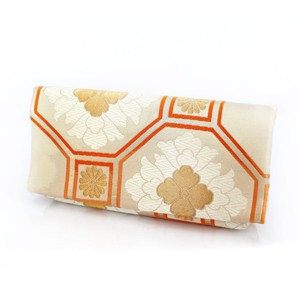 Envelope Clutch Bag with Chrysanthemums on Ivory | Upcycled Kimono Obi Silk - Heritage ReFashioned