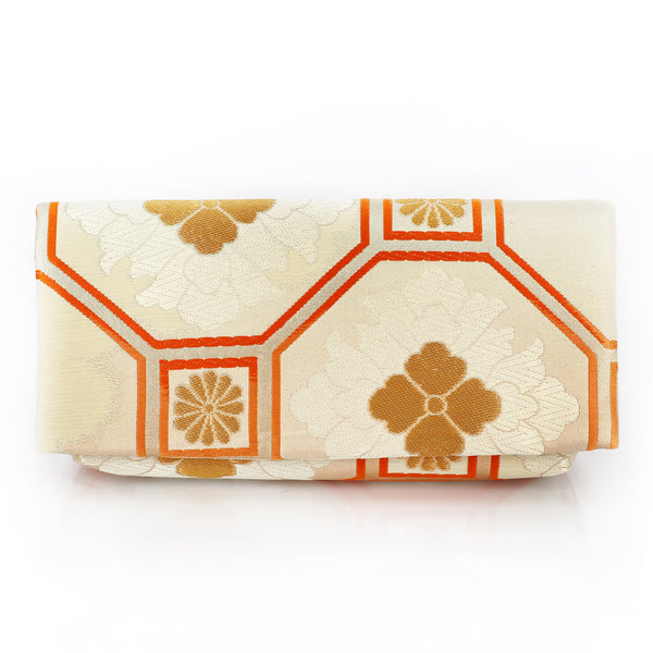 Envelope Clutch Bag with Chrysanthemums on Ivory | Upcycled Kimono Obi Silk - Heritage ReFashioned