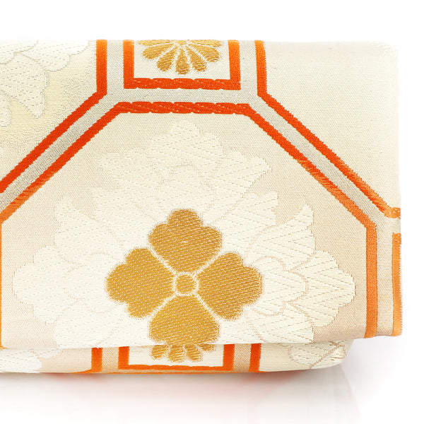Envelope Clutch Bag with Chrysanthemums on Ivory | Upcycled Kimono Obi Silk - Heritage ReFashioned