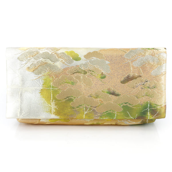 Envelope Clutch Bag with Pine Forest on Silver | Upcycled Kimono Obi Silk - Heritage ReFashioned