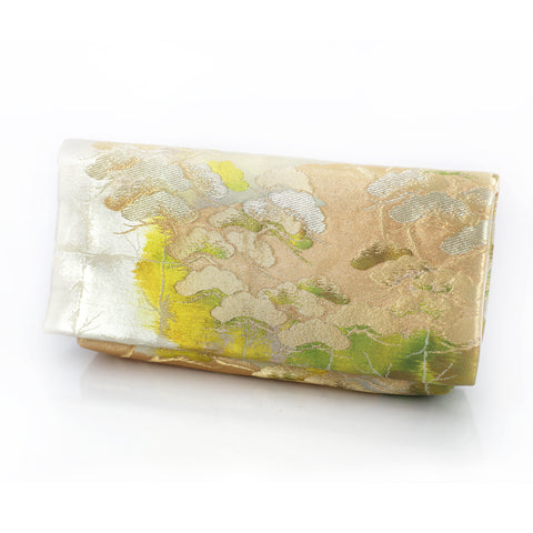 Envelope Clutch Bag with Pine Forest on Silver | Upcycled Kimono Obi Silk - Heritage ReFashioned