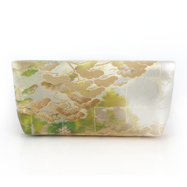 Envelope Clutch Bag with Pine Forest on Silver | Upcycled Kimono Obi Silk - Heritage ReFashioned