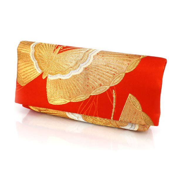 Envelope Clutch Bag with Butterfly on Orange Red | Upcycled Kimono Obi Silk - Heritage ReFashioned
