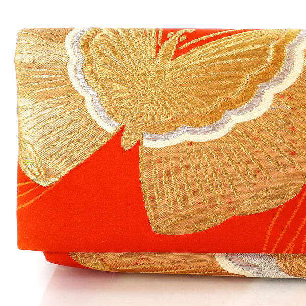 Envelope Clutch Bag with Butterfly on Orange Red | Upcycled Kimono Obi Silk - Heritage ReFashioned