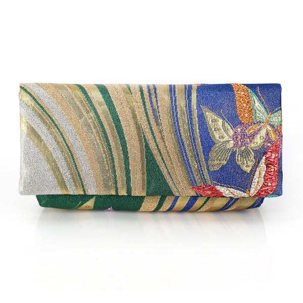 Kimono Envelope Clutch Bag with Butterfly dance | Upcycled Kimono Obi Silk - Heritage ReFashioned