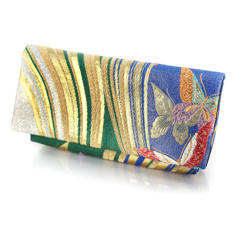 Kimono Envelope Clutch Bag with Butterfly dance | Upcycled Kimono Obi Silk - Heritage ReFashioned