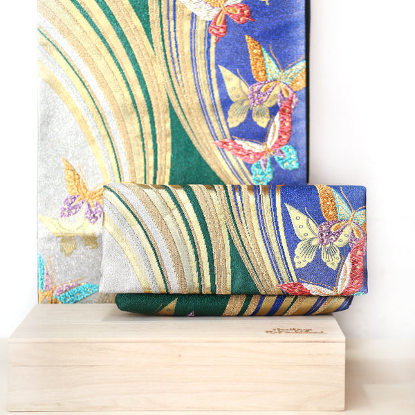 Kimono Envelope Clutch Bag with Butterfly dance | Upcycled Kimono Obi Silk - Heritage ReFashioned
