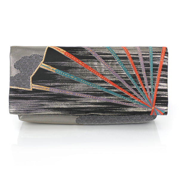 Envelope Clutch Bag with Japanese Opening Fan | Upcycled Kimono Obi Silk - Heritage ReFashioned