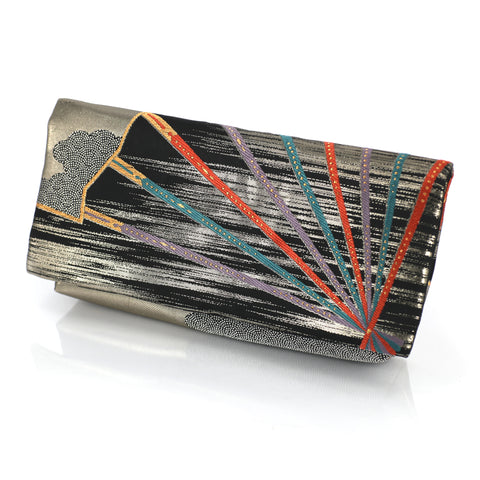 Envelope Clutch Bag with Japanese Opening Fan | Upcycled Kimono Obi Silk - Heritage ReFashioned