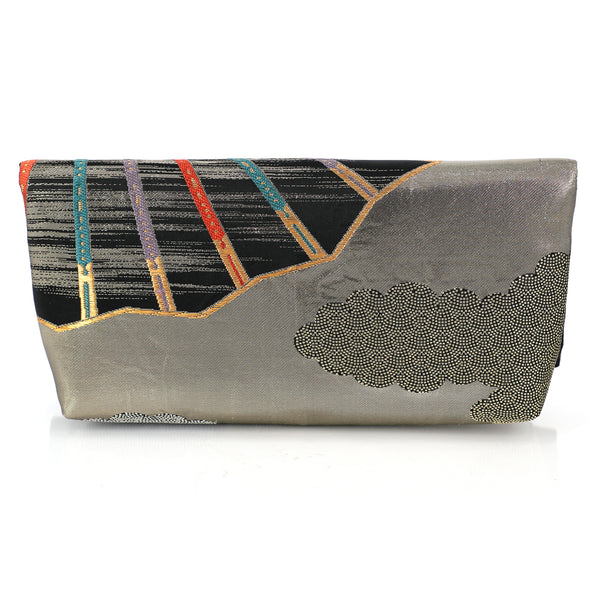 Envelope Clutch Bag with Japanese Opening Fan | Upcycled Kimono Obi Silk - Heritage ReFashioned