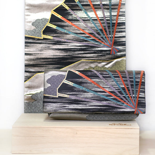 Envelope Clutch Bag with Japanese Opening Fan | Upcycled Kimono Obi Silk - Heritage ReFashioned