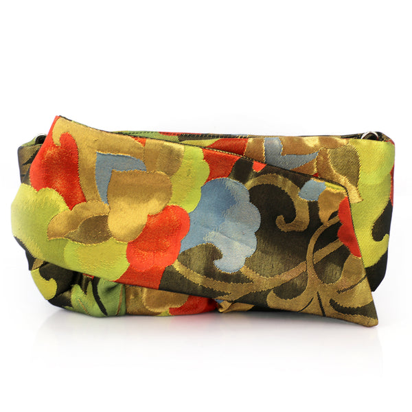Kimono Obi Bow Clutch Bag | Abstract Camellia | Upcycled from vintage Japanese Silk - Heritage ReFashioned