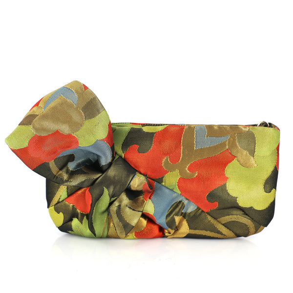 Kimono Obi Bow Clutch Bag | Abstract Camellia | Upcycled from vintage Japanese Silk - Heritage ReFashioned