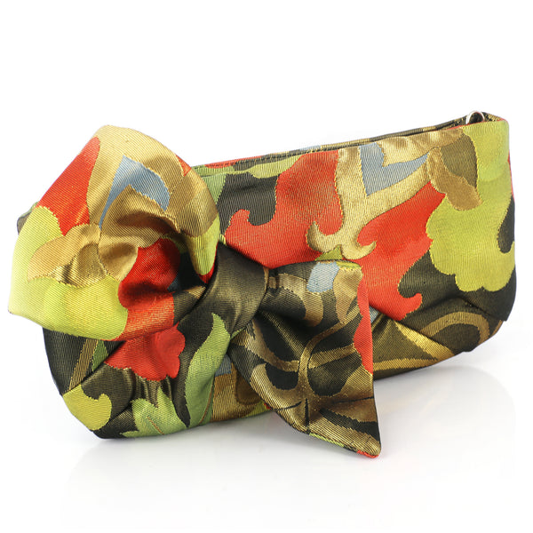 Kimono Obi Bow Clutch Bag | Abstract Camellia | Upcycled from vintage Japanese Silk - Heritage ReFashioned