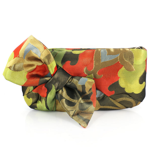 Kimono Obi Bow Clutch Bag | Abstract Camellia | Upcycled from vintage Japanese Silk - Heritage ReFashioned
