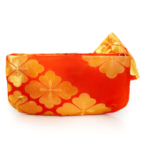 Kimono Obi Bow Clutch Bag | Chrysanthemum Gold and Orange | Upcycled from vintage Japanese Silk - Heritage ReFashioned