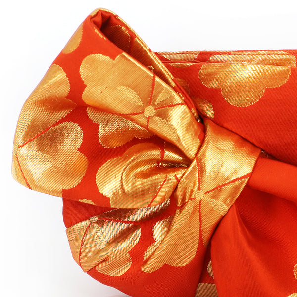 Kimono Obi Bow Clutch Bag | Chrysanthemum Gold and Orange | Upcycled from vintage Japanese Silk - Heritage ReFashioned