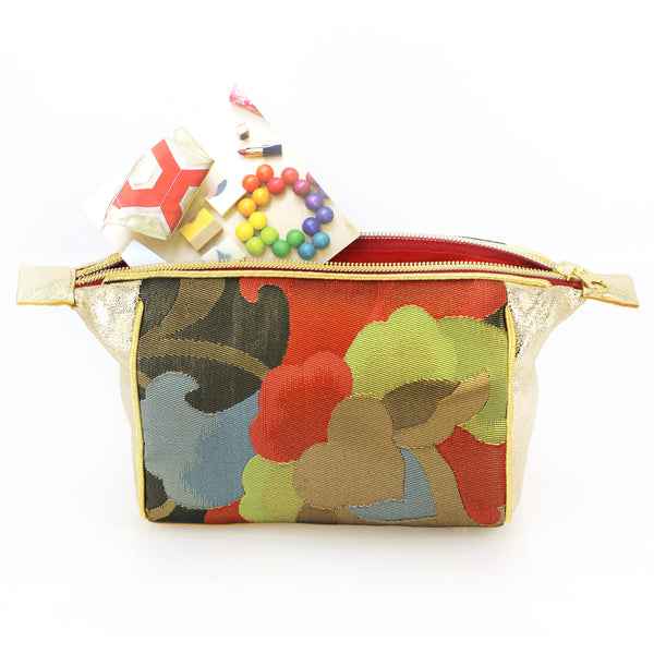 Japanese Kimono Camellia Kimono Travel / Make-up Bag | Refashioned from vintage kimono - Heritage ReFashioned