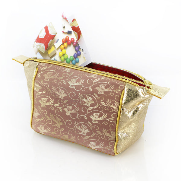 Japanese Kimono Dove Birds Kimono Travel / Make-up Bag | Refashioned from vintage kimono - Heritage ReFashioned