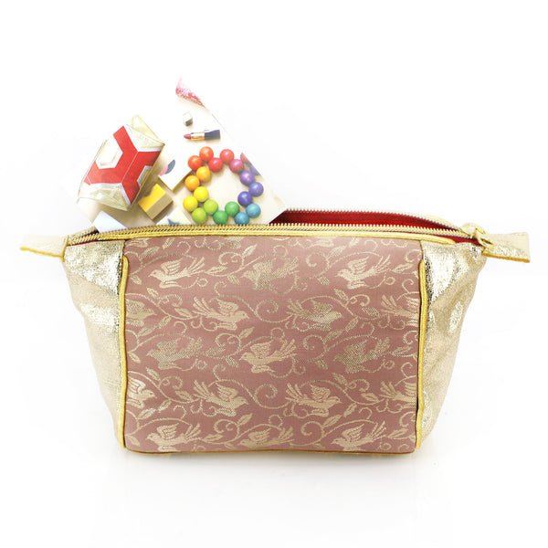 Japanese Kimono Dove Birds Kimono Travel / Make-up Bag | Refashioned from vintage kimono - Heritage ReFashioned