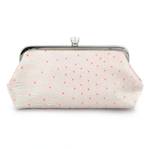 [LAST ONE] Japanese Asanoha Kimono Clutch in Grey and Pink | Upcycled from vintage Japanese Obi - Heritage ReFashioned
