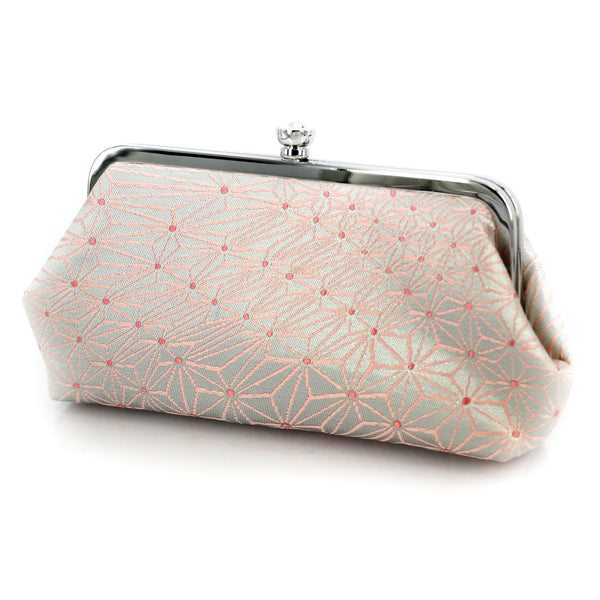 [LAST ONE] Japanese Asanoha Kimono Clutch in Grey and Pink | Upcycled from vintage Japanese Obi - Heritage ReFashioned