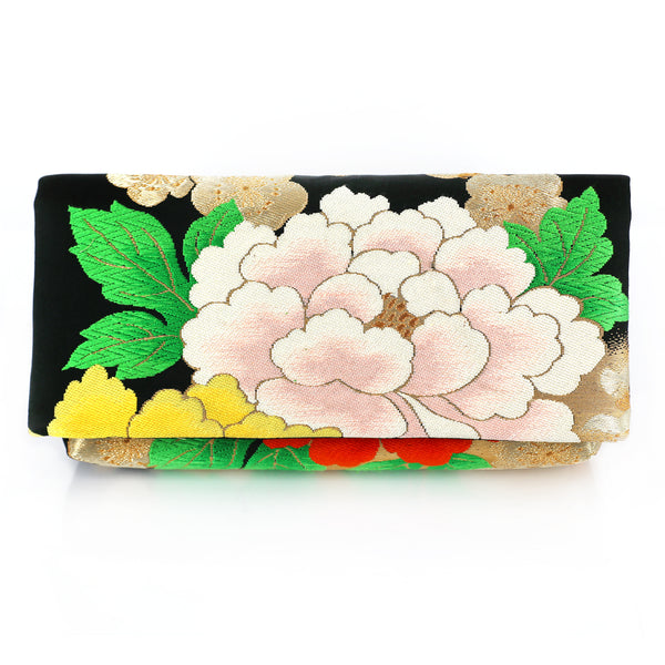 Kimono Envelope Clutch with Peonies and Plum Blossoms | Upcycled Japanese Obi Silk - Heritage ReFashioned