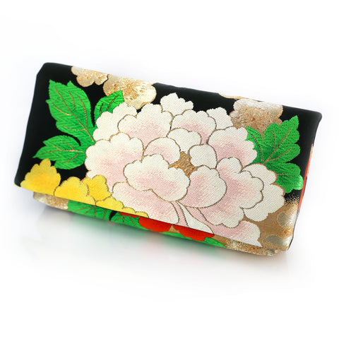 Kimono Envelope Clutch with Peonies and Plum Blossoms | Upcycled Japanese Obi Silk - Heritage ReFashioned