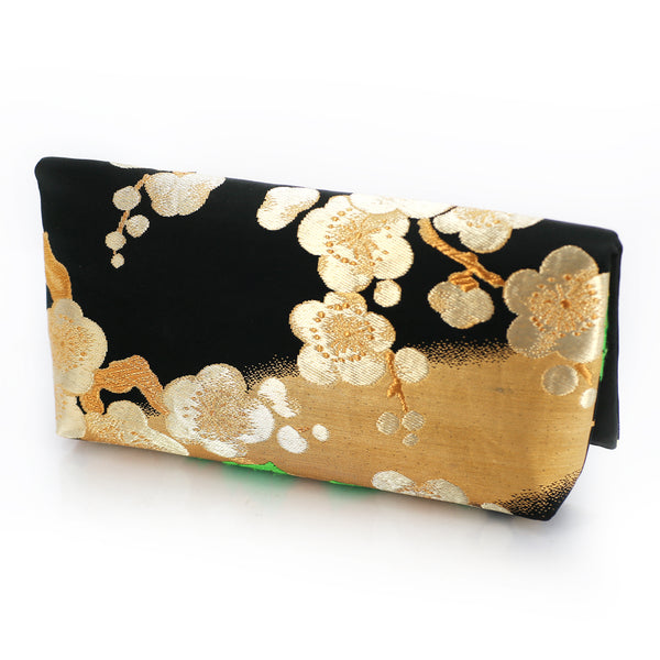 Kimono Envelope Clutch with Peonies and Plum Blossoms | Upcycled Japanese Obi Silk - Heritage ReFashioned