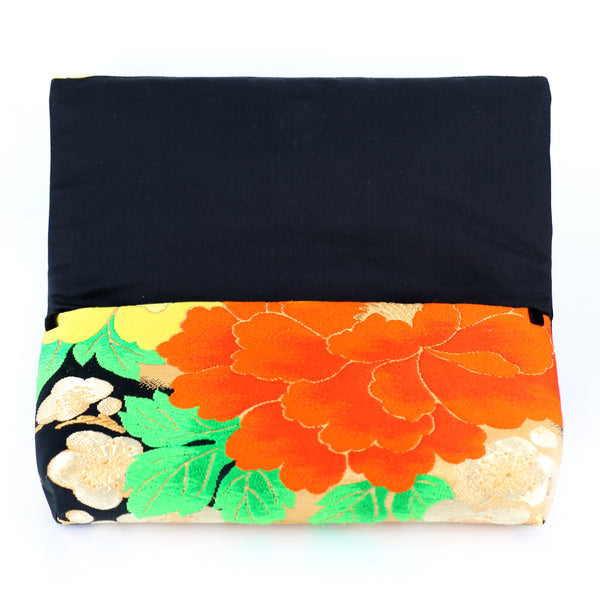 Kimono Envelope Clutch with Peonies and Plum Blossoms | Upcycled Japanese Obi Silk - Heritage ReFashioned