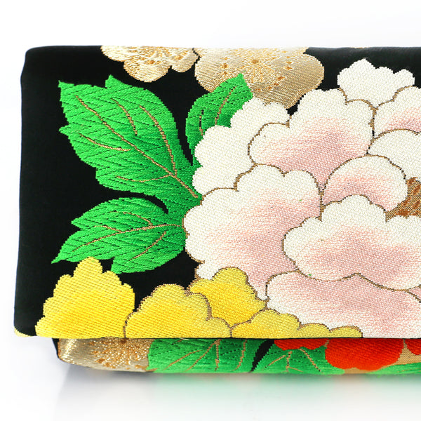 Kimono Envelope Clutch with Peonies and Plum Blossoms | Upcycled Japanese Obi Silk - Heritage ReFashioned