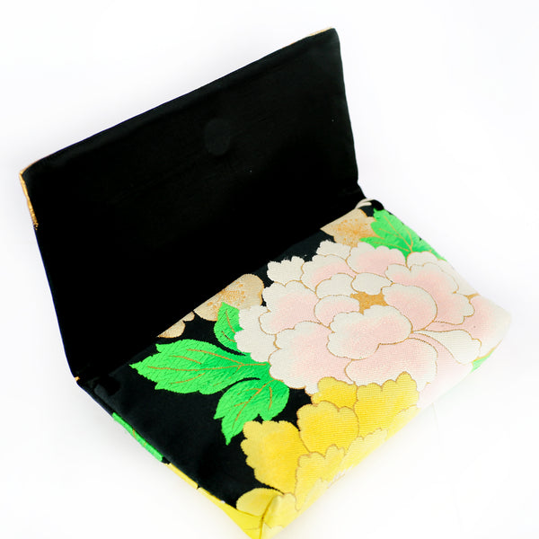 Kimono Envelope Clutch with Peonies and Plum Blossoms | Upcycled Japanese Obi Silk - Heritage ReFashioned