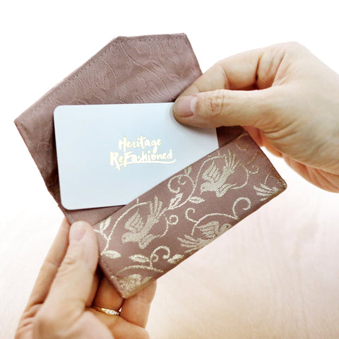 Japanese Kimono Business Card Holder - Birds | Upcycled from vintage textiles - Heritage ReFashioned