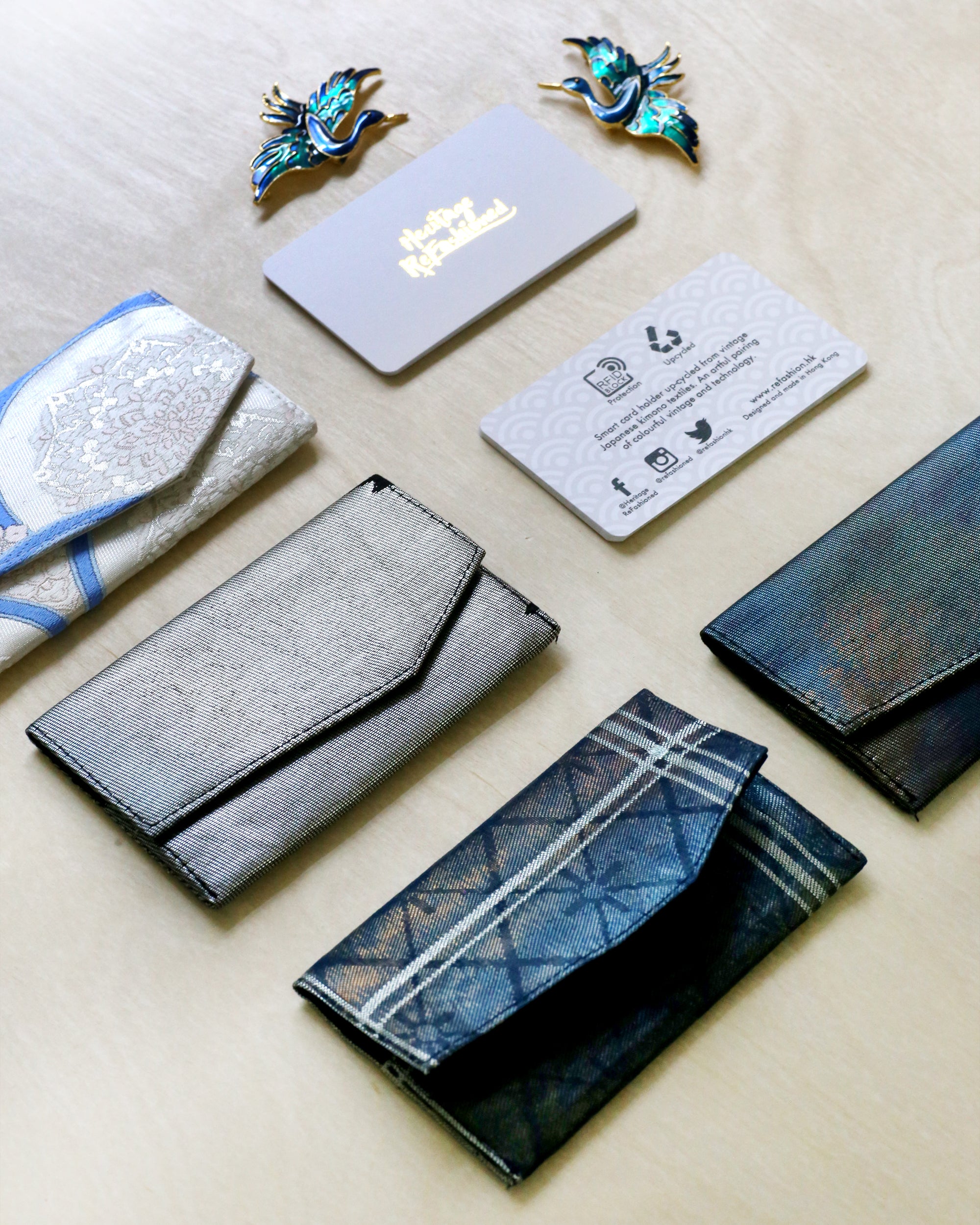 Japanese Kimono Business Card Holder - Navy Blue + Foil