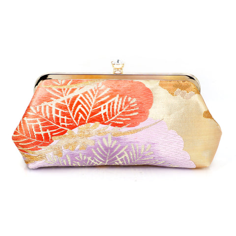 Kimono Pine Tree Clutch Purse in Coral and Purple | Upcycled from vintage Japanese Obi - Heritage ReFashioned