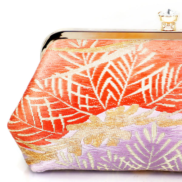 Kimono Pine Tree Clutch Purse in Coral and Purple | Upcycled from vintage Japanese Obi - Heritage ReFashioned