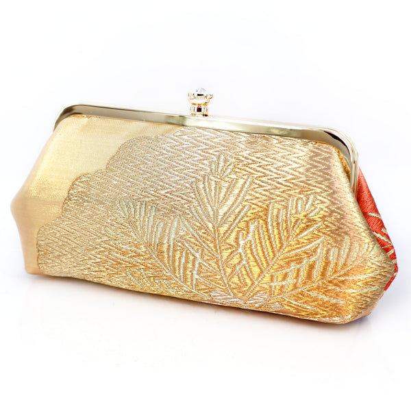 Kimono Pine Tree Clutch Purse in Coral and Purple | Upcycled from vintage Japanese Obi - Heritage ReFashioned