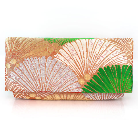 Envelope Clutch Bag with Pine in Green on Silver | Upcycled Kimono Obi Silk - Heritage ReFashioned