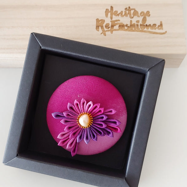 Kimono Silk Flower Hair Tie | Chrysanthemum purple & pinks - Heritage ReFashioned