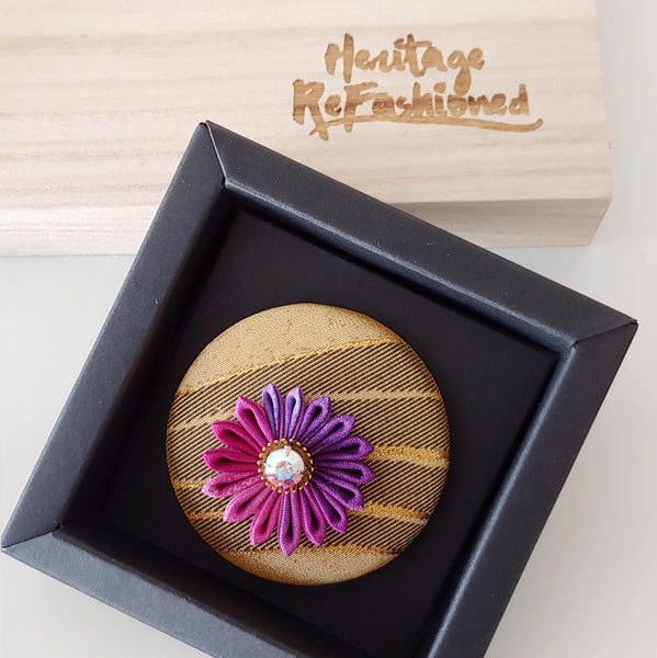Kimono Silk Flower Hair Tie | Chrysanthemum purple & gold - Heritage ReFashioned