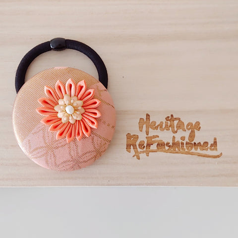 Kimono Silk Flower Hair Tie | Chrysanthemum peach - Heritage ReFashioned