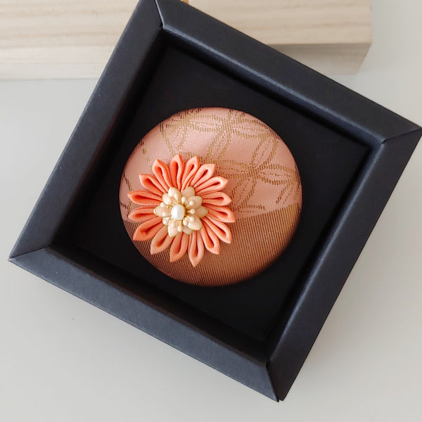 Kimono Silk Flower Hair Tie | Chrysanthemum peach - Heritage ReFashioned