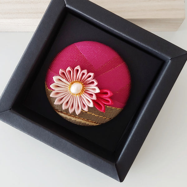 Kimono Silk Flower Hair Tie | Chrysanthemum pink & gold - Heritage ReFashioned