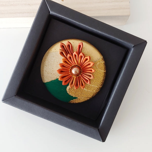 Kimono Silk Flower Hair Tie | Chrysanthemum gold - Heritage ReFashioned