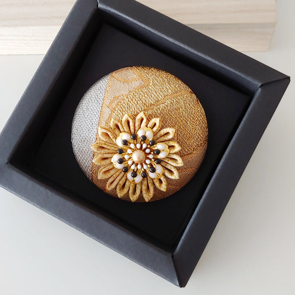 Kimono Silk Flower Hair Tie | Chrysanthemum gold - Heritage ReFashioned