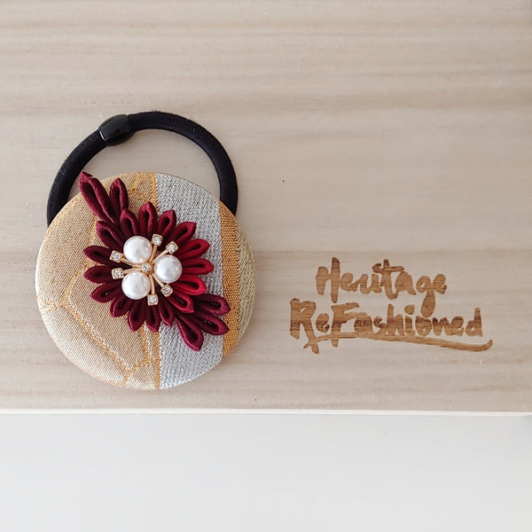 Kimono Silk Flower Hair Tie | Chrysanthemum red - Heritage ReFashioned