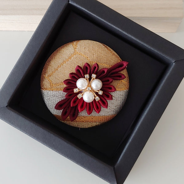 Kimono Silk Flower Hair Tie | Chrysanthemum red - Heritage ReFashioned