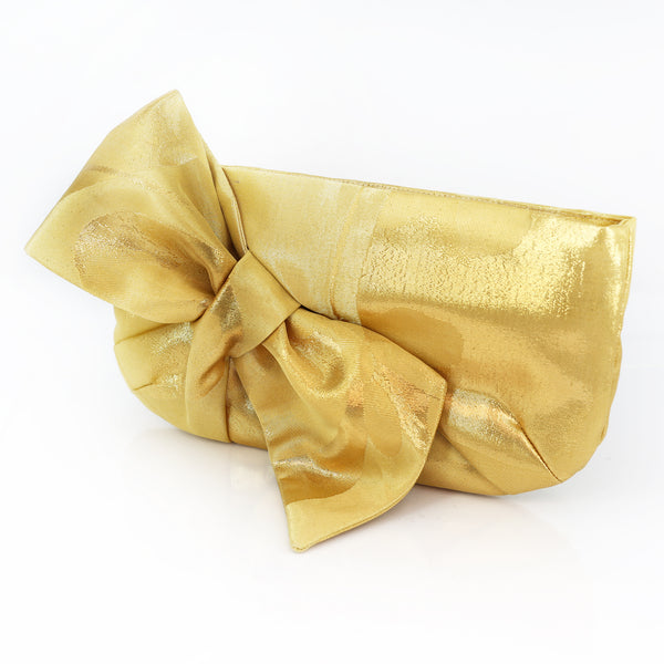 Kimono Obi Bow Clutch Bag | Golden Butterfly | Upcycled from vintage Japanese Silk - Heritage ReFashioned
